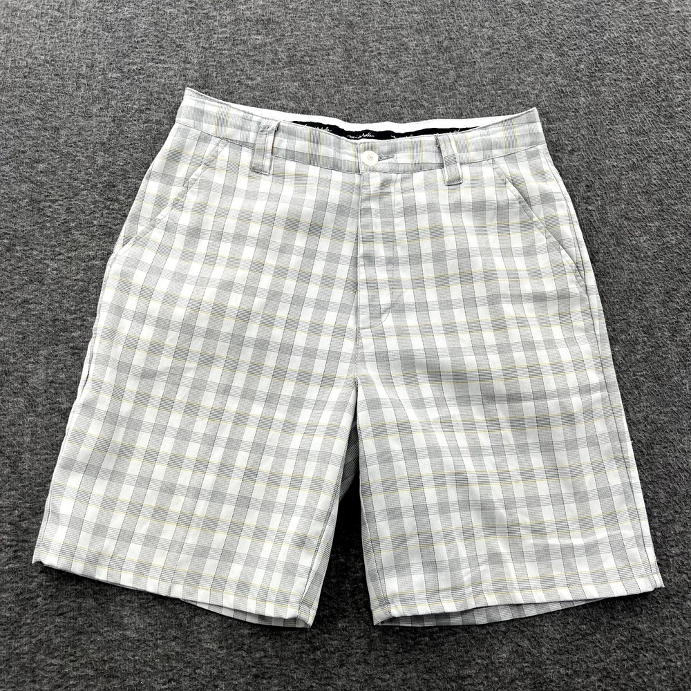 Travis‎ Mathew Plaid Shorts Mens 30 Gray White 8" Golf Performance Preppy Casual